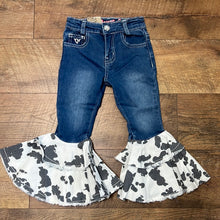 Load image into Gallery viewer, TODDLER Cowgirl Tuff Cowprint Double Ruffle Jeans
