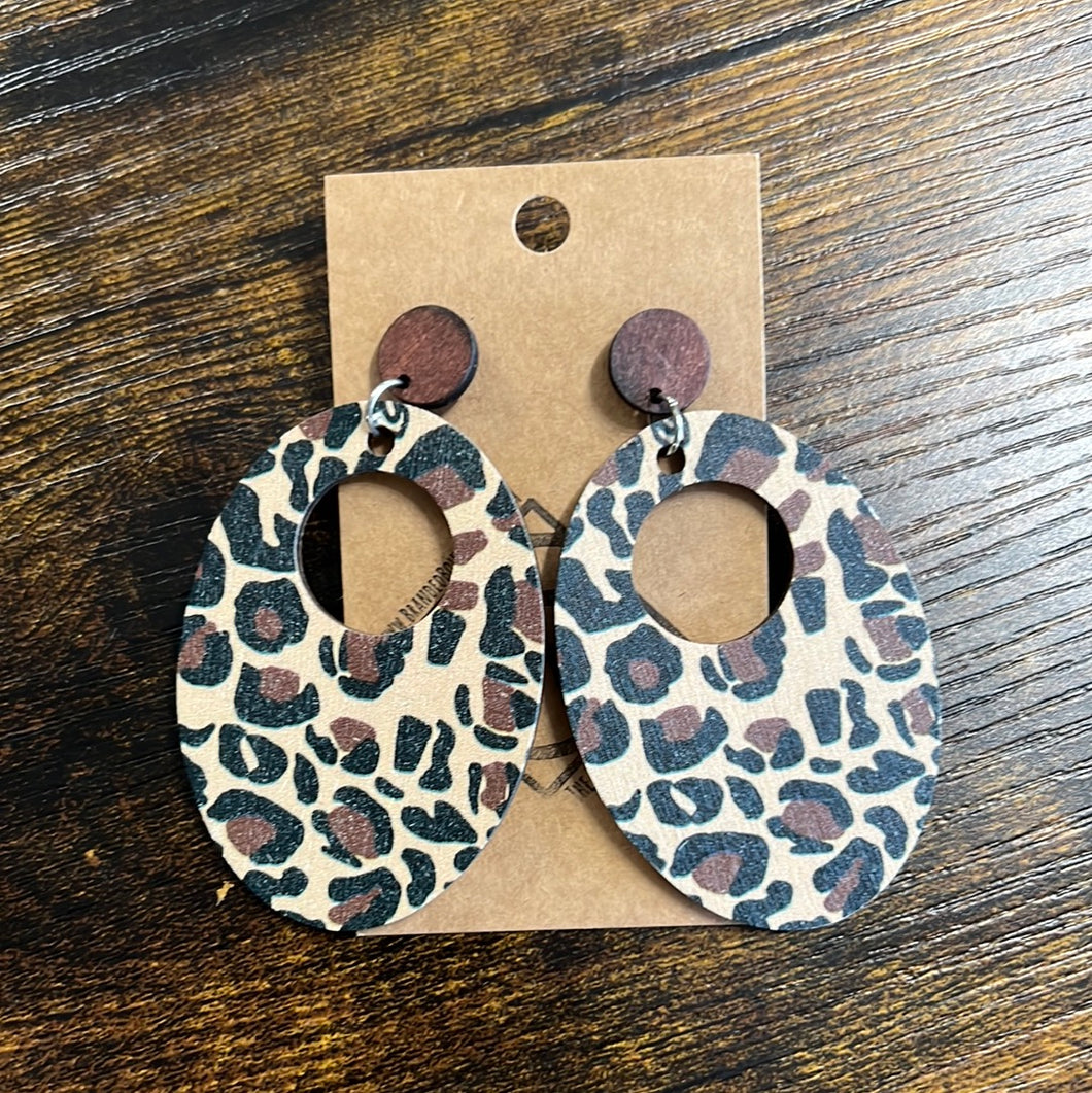 Brown oval cheetah earrings