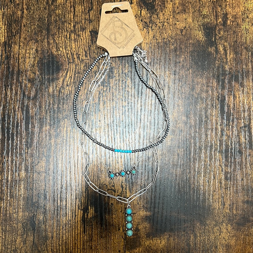 Turquoise Triple Chain Necklace