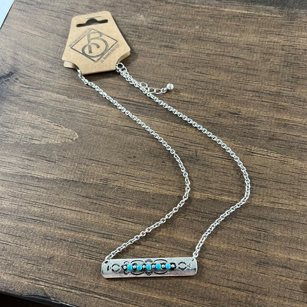 Silver Print Turquoise Bar Necklace