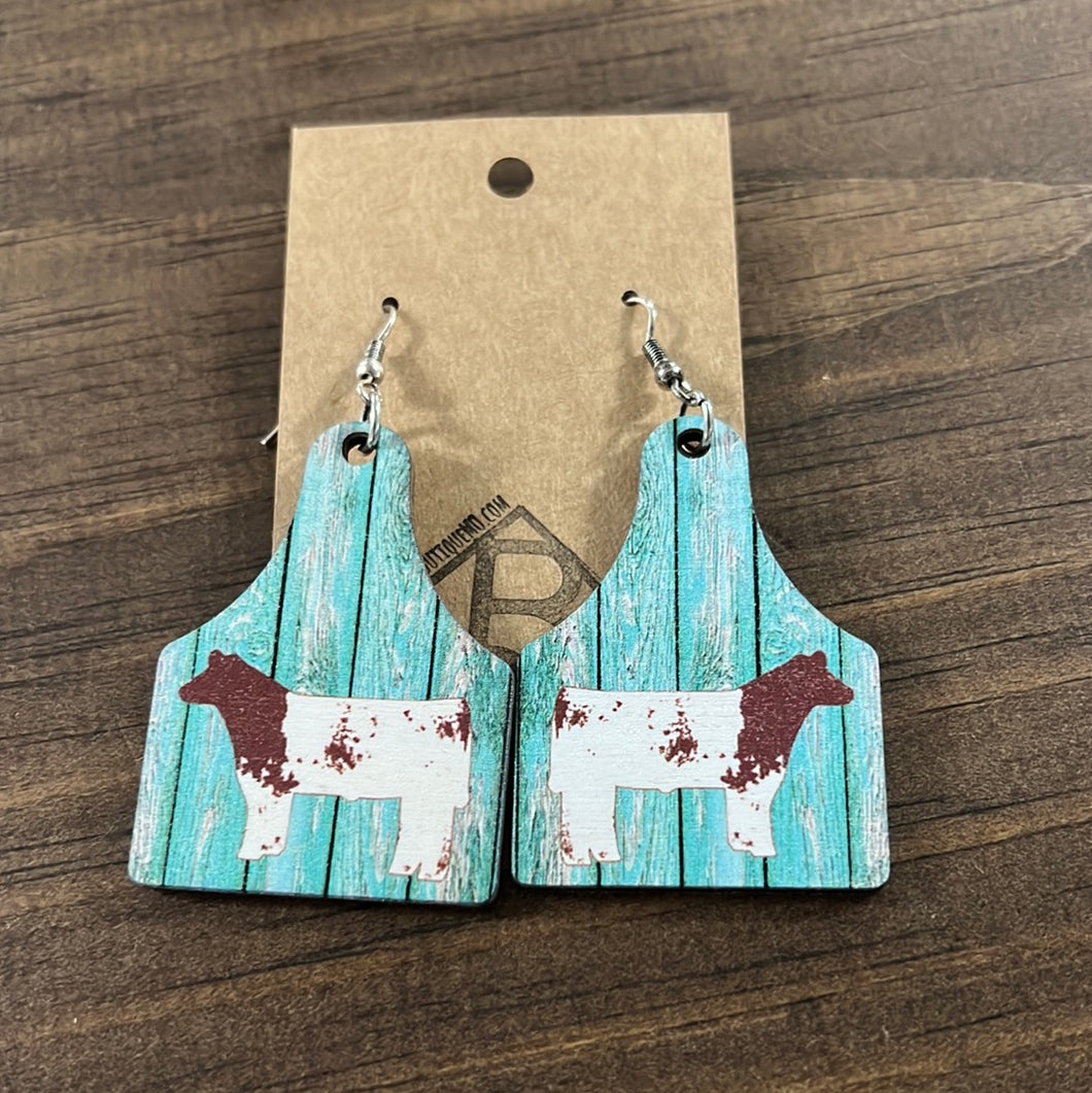 Teal Wooden Cowtag