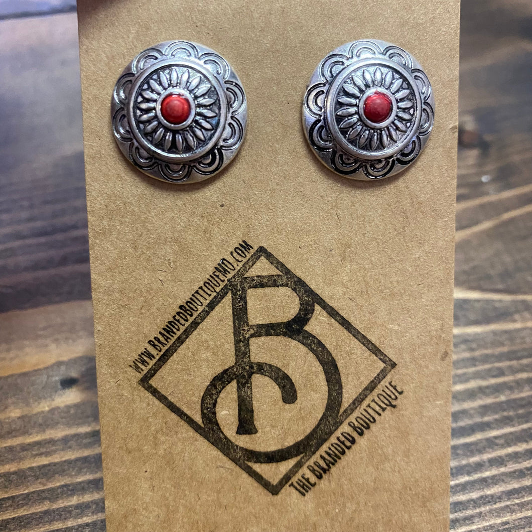 Round Red Concho Earrings