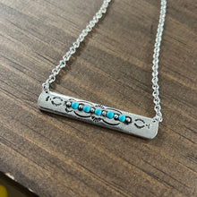 Load image into Gallery viewer, Silver Print Turquoise Bar Necklace
