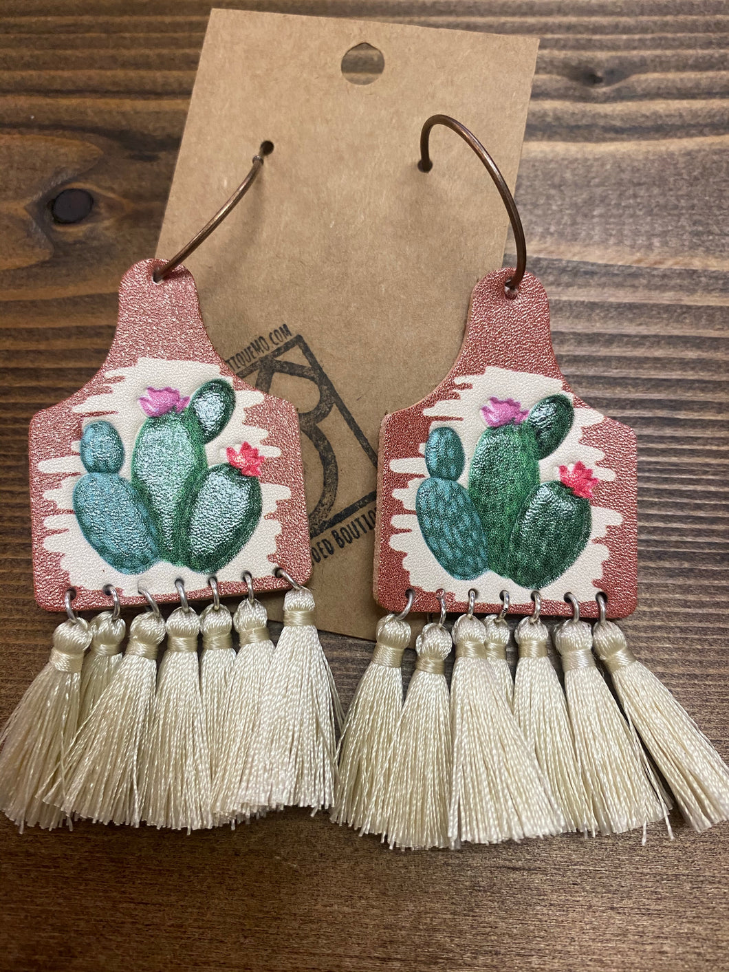 Cactus Leather Tassel Earrings